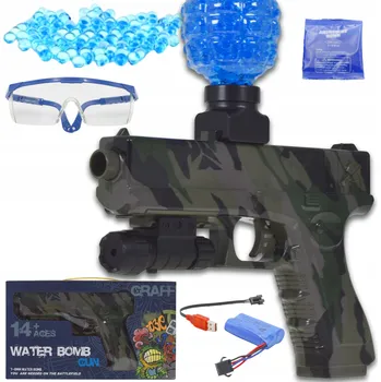 Dětská zbraň AUTOMATICKÁ PISTOLE NA GELOVÉ KULIČKY + BATERIE, BRÝLE, 1000 KULIČEK, ZAMĚŘOVAČ, GRANÁT