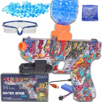 Dětská zbraň AUTOMATICKÁ PISTOLE NA GELOVÉ KULIČKY, BATERIE, BRÝLE, 1000 KULIČEK, ZAMĚŘOVAČ, GRANÁT