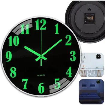 Hodiny ZEGAR ŚCIENNY FLUORESCENCYJNY VELKÉ TICHÉ SVÍTÍCÍ ČÍSLICE PODSVÍCENÉ 30CM