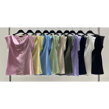 Dámské oblečení Halenka saténová s vodou U 7059 barva: žlutá světlá