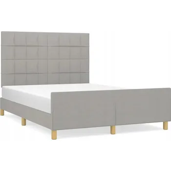 Postel Rám postele s čelem, světle šedá, 203 x 146 x 118/128 cm