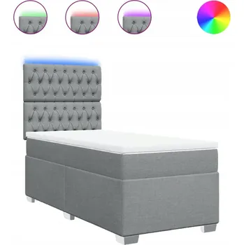 Postel Kontinentální postel světle šedá 190x90x140,5/150,5 cm s LED osvětlením a topperem