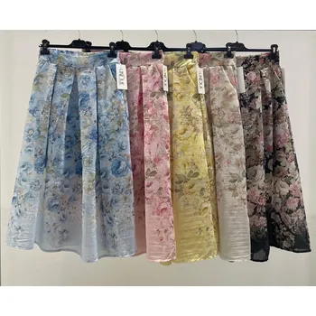 Dámská sukně Dlouhá sukně s potiskem květů U 13880 barva: béžová