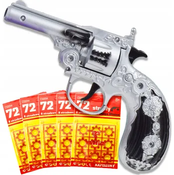 Dětská zbraň PISTOLE S ZÁPALKOU, REVOLVER, REKVIZAČNÍ KOVOVÁ, 5x72 ks, SLEPÉ NÁBOJE DÁREK