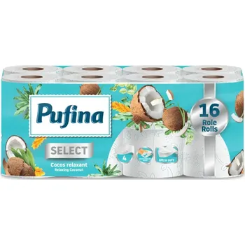 Toaletní papíry PUFINA Toaletní papír, 4vrstvý, celulóza s vůní Kokosu 16 ks