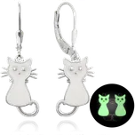 MINET Svítící bílé dětské stříbrné náušnice KOČIČKY