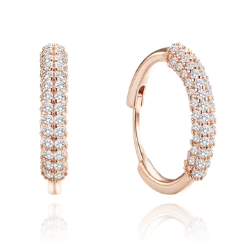 Náušnice MINET Luxusní rose gold stříbrné náušnice s bílými zirkony