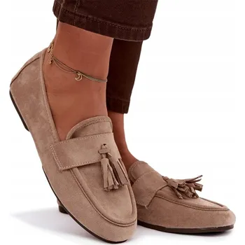 Dámské mokasíny Dámské mokasíny, ploché, z eko semiše s třásněmi, pohodlné béžové, velikost 39