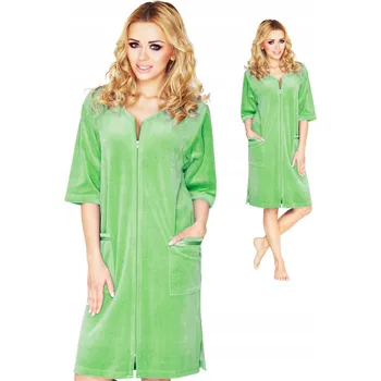 Dámský župan ELEGANTNÍ MĚKKÝ SAMETOVÝ ŽUPAN ŽUPAN ZIPEM 3XL ZELENÝ WANMAR