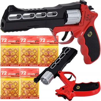 Dětská zbraň PISTOLE NA KAPSLÍKY SLEPÉ NÁBOJE DÁREK 10x72ks KOVOVÝ REVOLVER PRO DĚTI