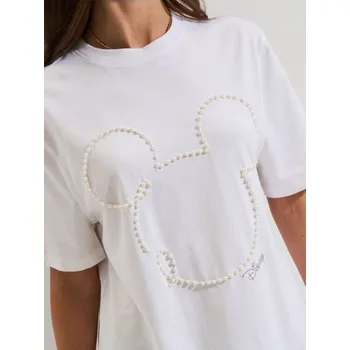 Dámské tričko Sinsay - Bavlněné tričko s 3D aplikací Minnie Mouse - krémová - 018HB-01X - 018HB-01X-S