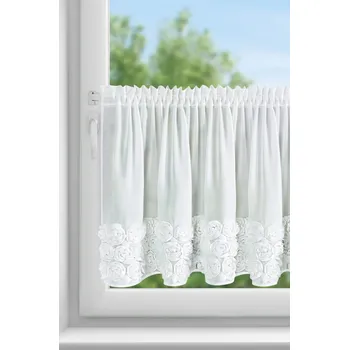 Záclona KRÁTKÁ ZÁCLONA NA PÁSCE EVA MINGE ROSES11 150X70 CM BÍLÁ