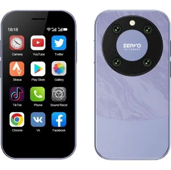 Mobilní telefon Malý smartphone SERVO KING 9000, Android 10.0, 94x47,4x12,5 mm, zadní fotoaparát 5 MP, přední 2 MP, kompaktní design pro snadné ovládání a každodenní použití fialová