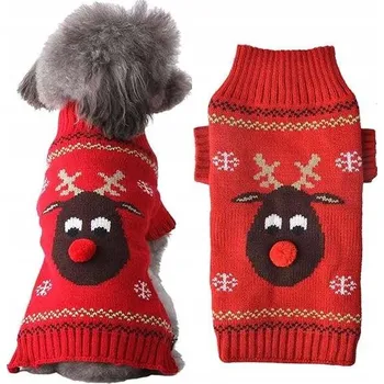 Obleček pro psa Svetr pro psa, vánoční ozdobný obleček s motivem soba, červený, velikost L