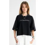 Reporter Young | Dívčí černé BOXY tričko s kontrastními paspulkami a potiskem „Lowkey“ - Barva ČERNÁ, Velikost 170 261-0440G-11-100-1