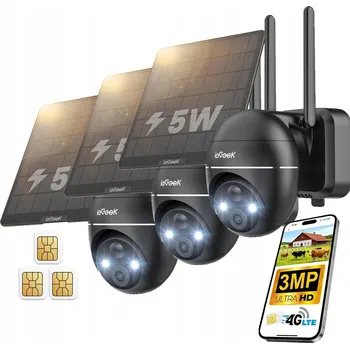 IP kamera 3 kusy Venkovní solární kamera 2K 3MP s 4G LTE SIM kartou, otočná, 4x zoom