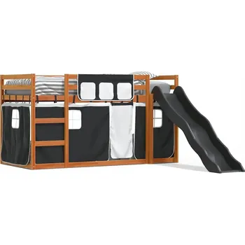 Postel Dřevěná patrová postel se skluzavkou, voskovaný hnědý odstín, 205,5 x 97,5 x 113 cm