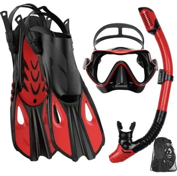 Potápěčské vybavení Sada šnorchlovacího vybavení S/M Ploutve velikost 37-41 18 x 40 cm Potápěčské brýle a šnorchl Kompletní set pro šnorchlování a potápění červená