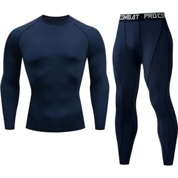 Pánské oblečení Pánská souprava legíny a triko s dlouhým rukávem, výstřih do O, polyester tmavě modrá L