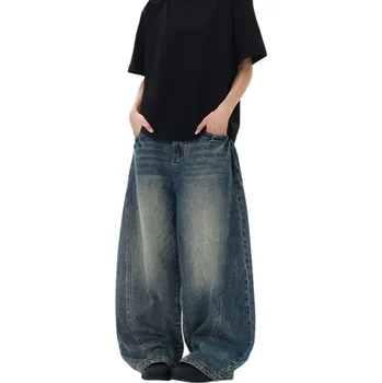 Pánské džíny Pánské volné modré džíny s kapsami, džínovina, pohodlný střih pro každodenní nošení L