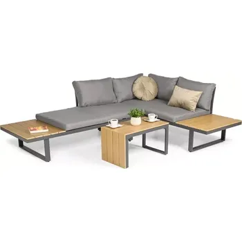 Sedací souprava Modulární zahradní rohová sedací souprava pro 4 osoby, šedá 254 × 181 cm