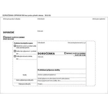 Obálka Doručenky B6 - bez pruhu, pro správní řízení, navlhčovací lepidlo, 1 000 ks
