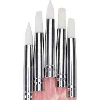 5 ks oboustranné nástroje na nehty Silikonový štětec a tečkovací pero Kovová kulička a gumová špička Manikúrní náčiní pro 3D nail art