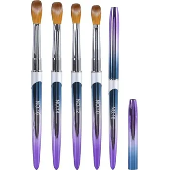 Sada 4 ks kosmetických štětců 14 cm Štětce na nehty akryl gel a pudr Štětečky s víčkem chlupy 5–7 x 16–24 mm Profesionální nail art