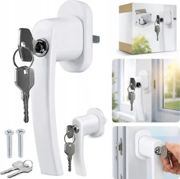 Okenní klika BÍLÁ OKENNÍ KLIKA S KLÍČEM, ZÁMKEM A PROTI-VLAMOVACÍ POJISTKOU + ŠROUBY