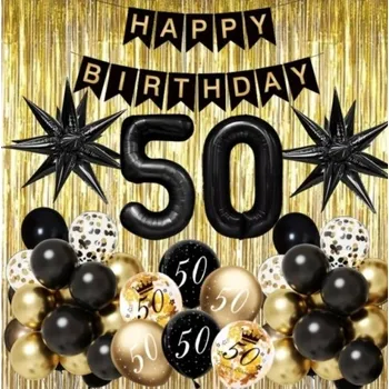 Balónek BALÓNKOVÁ GIRLANDA ČERNOZLATÁ 50. NAROZENINY BALÓNKY SADA BALÓNKŮ DEKORACE