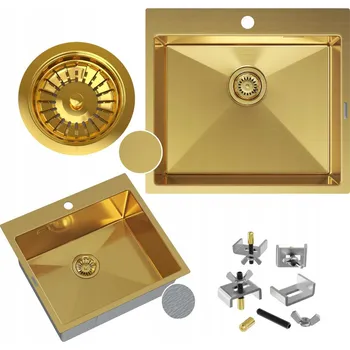 Nerezový dřez Nerezový dřez 55x50 cm zlatý jednokomorový Silvo bez odkapávače + sifon