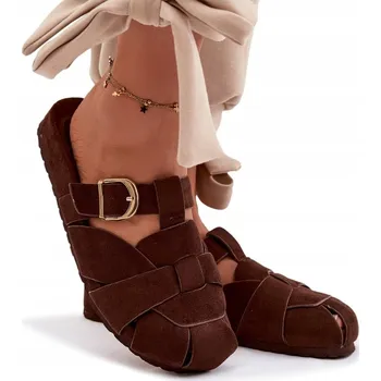 Dámské pantofle NAZOUVÁKY MULE EKO SEMIŠOVÉ PÁSKY A ZLATÁ ČOKOLÁDOVÁ SPONA 39