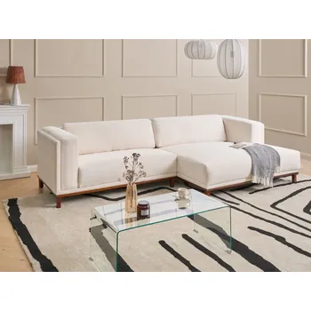 Pohovka Rohová pohovka světle béžová manšestrové čalounění 4místná levostranná dřevěné nohy moderní styl obývací pokoj Beliani