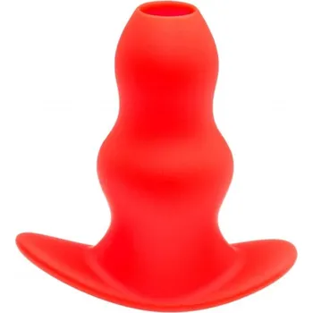 M&K Stretch Hole C, červený silikonový dutý anální kolík 14,5 x 7 cm