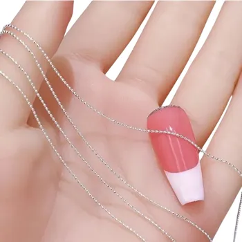 Umělé nehty 1 m 3D korálky na nehty mini kamínky 0,8 mm Kovové kuličky v řetízku Dekorace na nehty, zuby, sklo, telefon, sešit, barák, atd. stříbrná