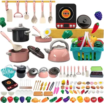Dětská kuchyňka 92 ks Růžová dětská kuchyňská sada Plastové kuchyňské potřeby a potraviny Hra na vaření Doplňky do dětské kuchyňky Kreativní hračka