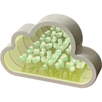 Noční světlo DIY světlo tulipánky ve schránce obláček 22 x 13,5 x 5 cm Noční LED osvětlení se zrcadlovým efektem Kreativní dekorace k vlastnímu složení zelená
