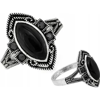 Prsten Stříbrný prsten 925 oxidovaný s černým oválným kamenem 3.93g, velikost 17