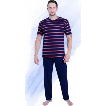 Sesto Senso Pánské pyžamo s proužky, KRÁTKÝ RUKÁV, DLOUHÉ KALHOTY, Tmavě modrá, L