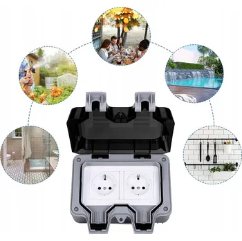 Elektrická zásuvka Dvojitá elektrická zásuvka šedá vodotěsná nástěnná