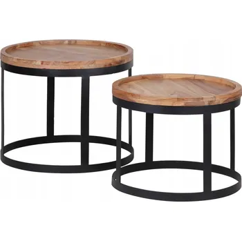 Konferenční stolek ODKLÁDACÍ stolky, sada, masivní akáciové dřevo, kovový rám