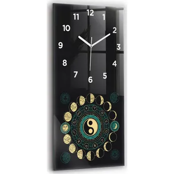 Hodiny Nástěnné vertikální skleněné hodiny do kanceláře Fáze měsíce a přesýpací hodiny 30x60 cm
