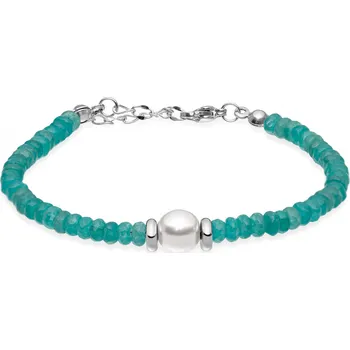 Náramek Něžný tyrkysový korálkový náramek s perlou VESB0712S-B Troli