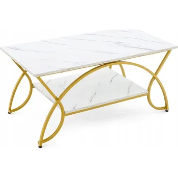 Konferenční stolek COSTWAY Obdélníkový konferenční stolek MARMOR ZLATÝ 100 x 50 x 45 CM BÍLÝ