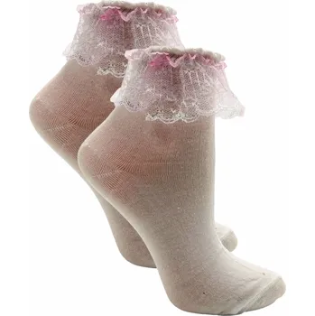 Dívčí bavlněné ponožky bílo-růžové D9012 Velikost: 18-20