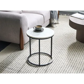 Konferenční stolek Odkládací stolek bílá základna ø 40 cm kovový rám keramická deska mramor moderní design obývací pokoj Beliani
