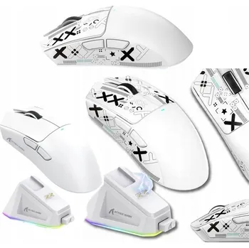 Myš Bezdrátová herní myš Attack Shark X11 + Nabíjecí stanice Bílá