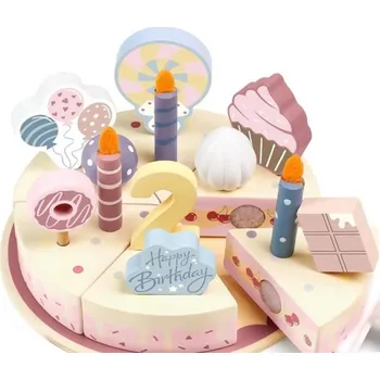 Dětská kuchyňka Dřevěný narozeninový dort 16,5 cm Dětská krájecí hračka se svíčkami ozdobami a naběračkou Kuchyňská hračka pro hraní na oslavu