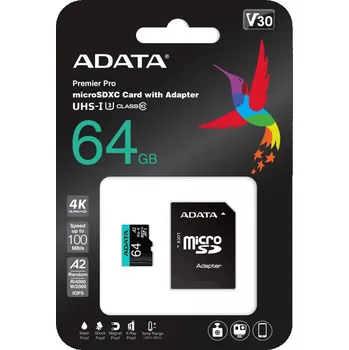 Paměťová karta Paměťová karta microSD 64 GB Adata Premier Pro A2 V30 U3 C10 R100 W80