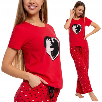 Dámské pyžamo Dámské pyžamo dvoudílné bavlněné dlouhé kalhoty Kočky a Srdce MORAJ XL